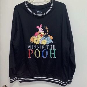 Women’s Disney Sweatshirt XL 48” Winnie The Pooh & Friends Black  Embroidered